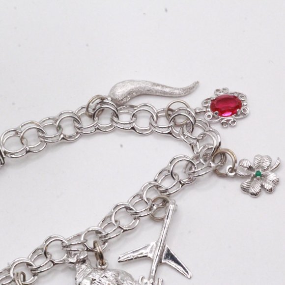 Sterling Silver Heavy 34GPink Synthetic Spinel Topaz Multi Charms Bracelet - Picture 10 of 13